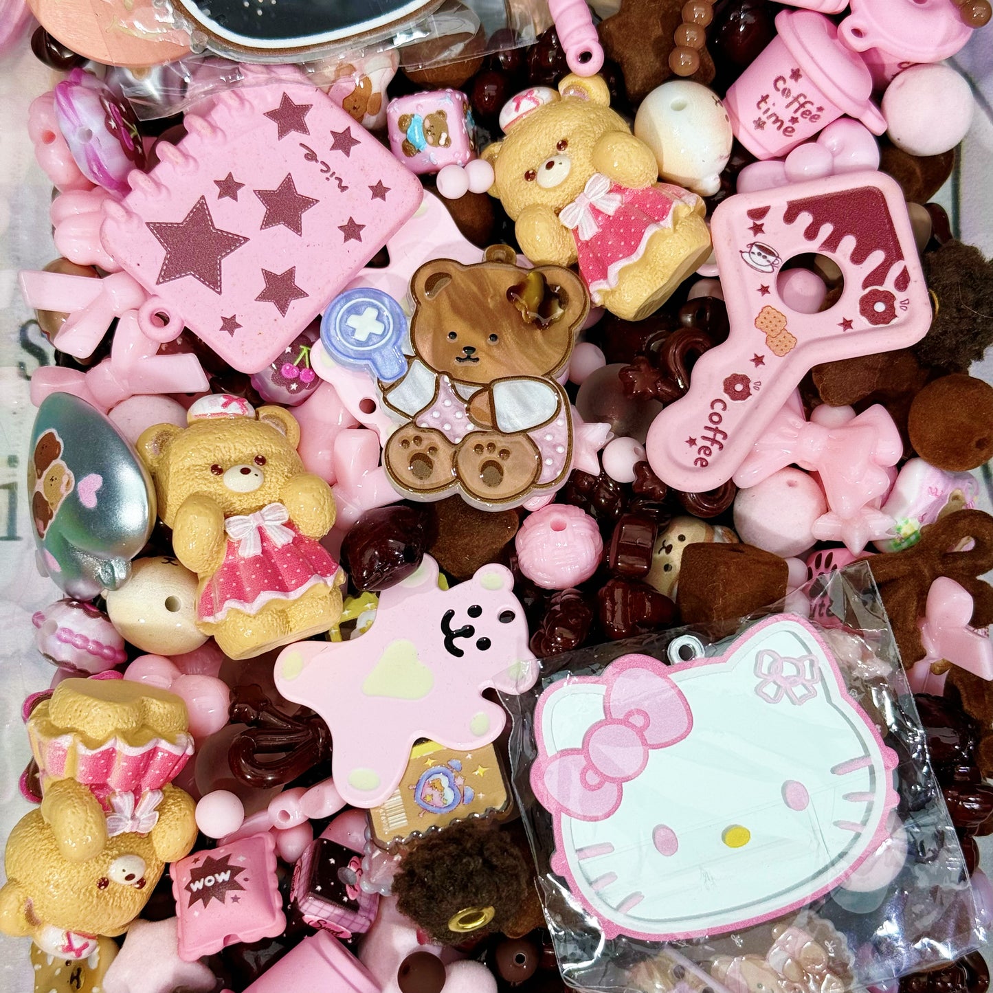 (BOGO)Acrylic beads-Pink Brown bear (for keychains,phonechains,beadable pens,car charms)
