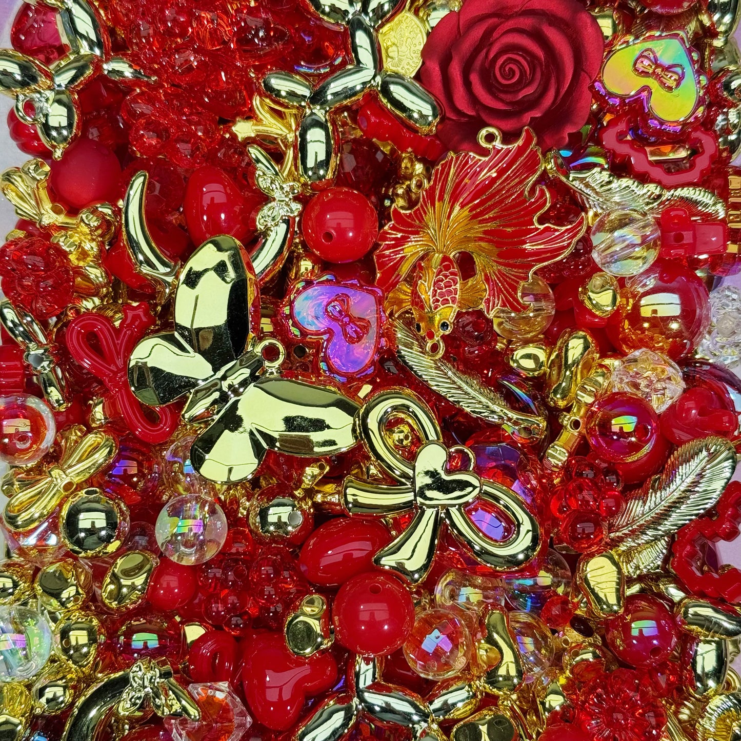 Acrylic beads-Red&Gold(for keychains,phonechains,beadable pens,car charms)