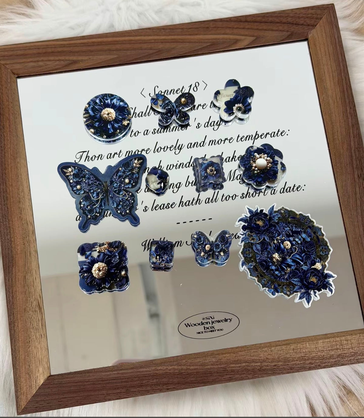 Acrylic slices-Dark‑Blue Floral Butterfly （for keychains,phonechains,beadable pens,car charms)