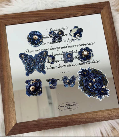 Acrylic slices-Dark‑Blue Floral Butterfly （for keychains,phonechains,beadable pens,car charms)