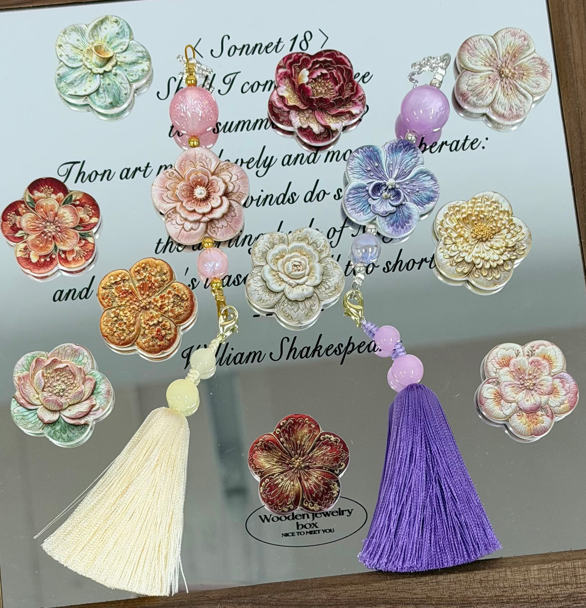 Acrylic charms-12 Styles Seasonal Flowers （for keychains,phonechains,beadable pens,car charms)