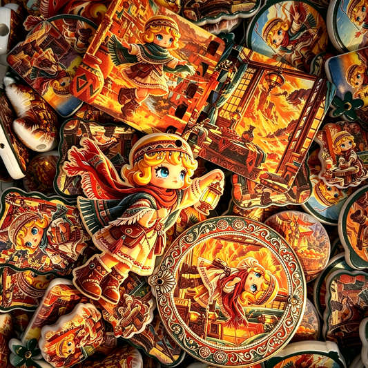 Acrylic charms- Vintage Lantern Girl （for keychains,phonechains,beadable pens,car charms)