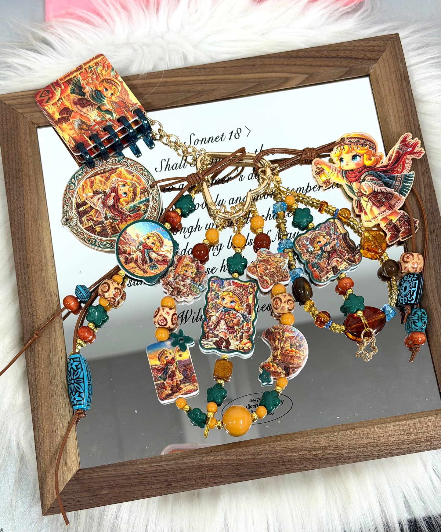 Acrylic charms- Vintage Lantern Girl （for keychains,phonechains,beadable pens,car charms)