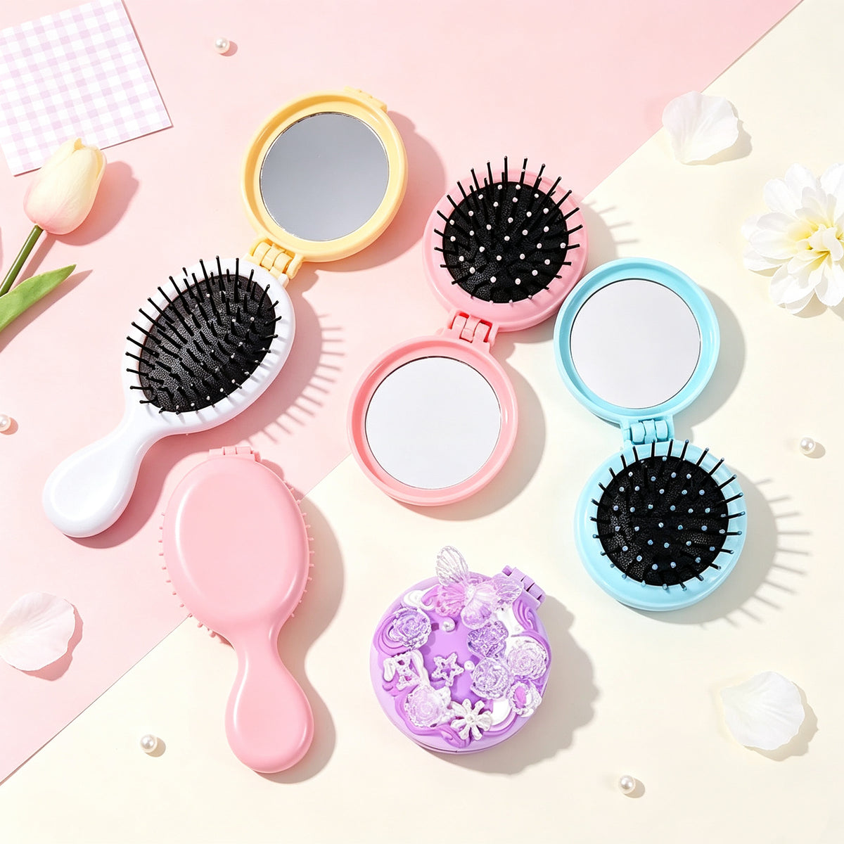 Tools-Blank Air Cushion Comb With Mirror（For cream glue DIY craft）