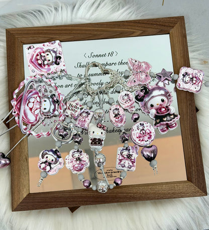 Acrylic Slice- Shiny pink kitty（for keychains,phonechains,beadable pens,car charms)