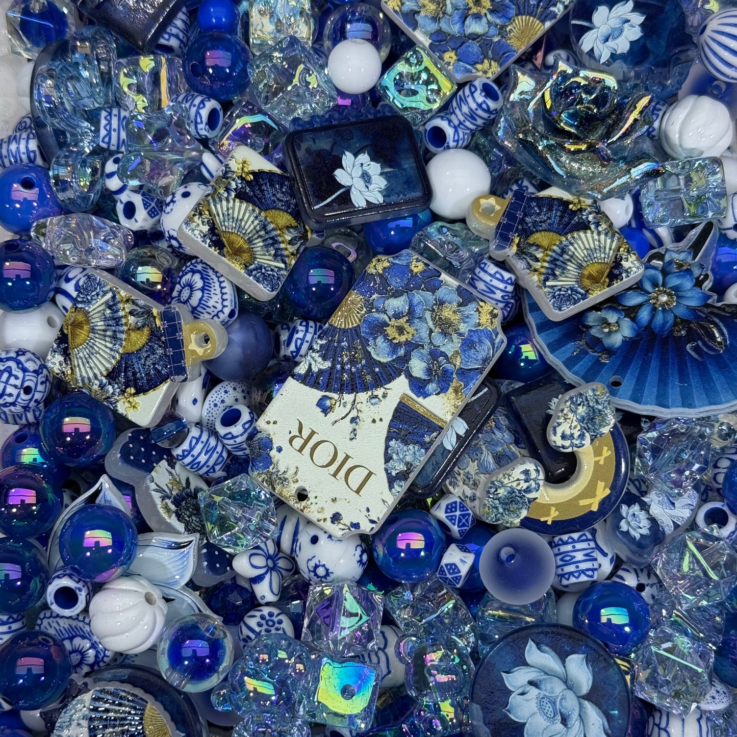 Acrylic beads-Blue White Porcelain （for keychains,phonechains,beadable pens,car charms)