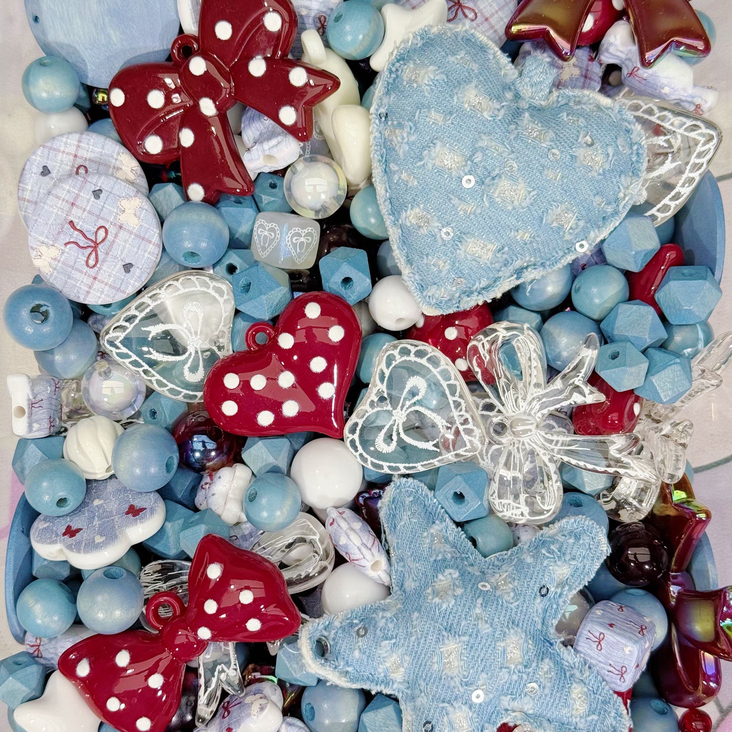 Acrylic beads- Retro Blue Denim （for keychains,phonechains,beadable pens,car charms)