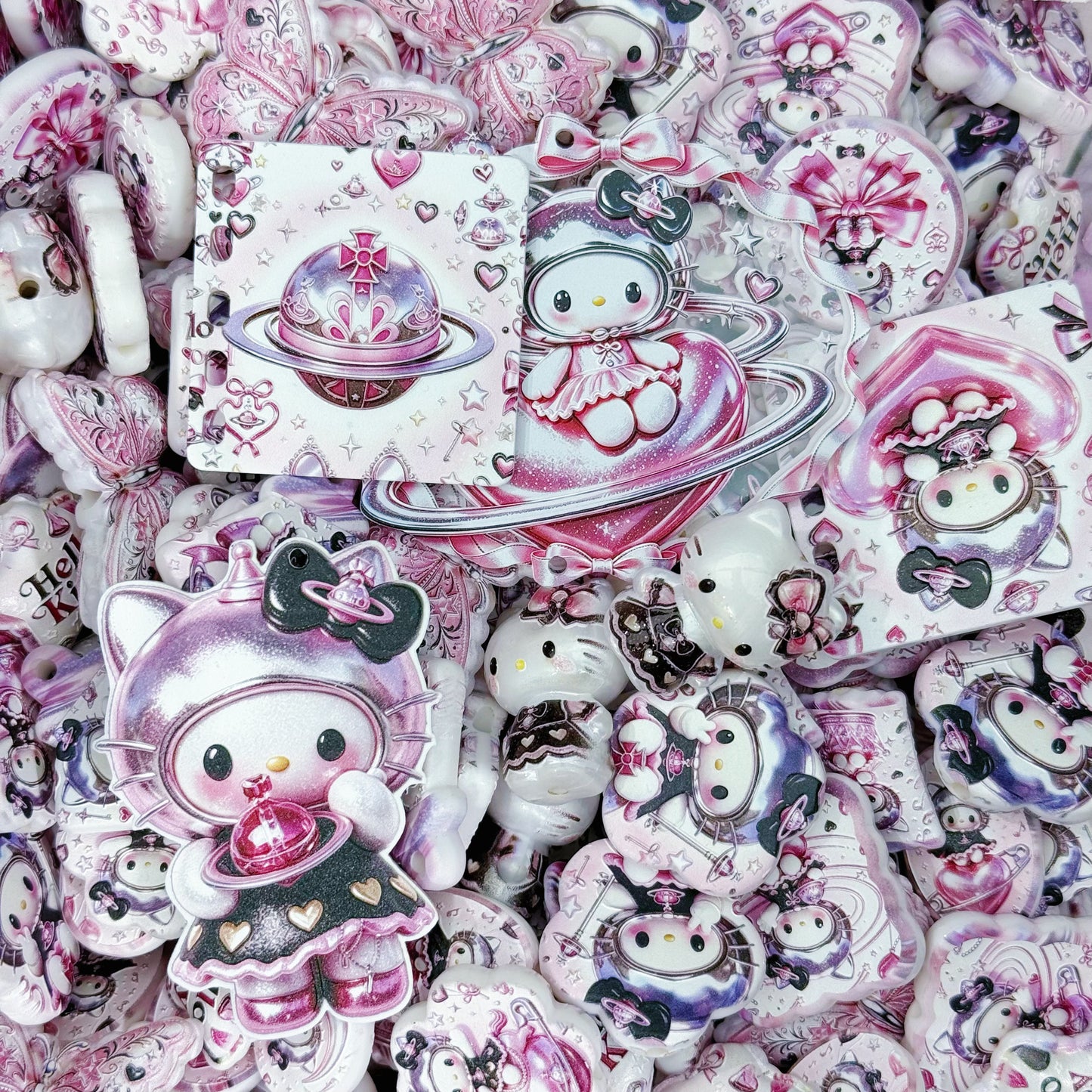 Acrylic Slice- Shiny pink kitty（for keychains,phonechains,beadable pens,car charms)