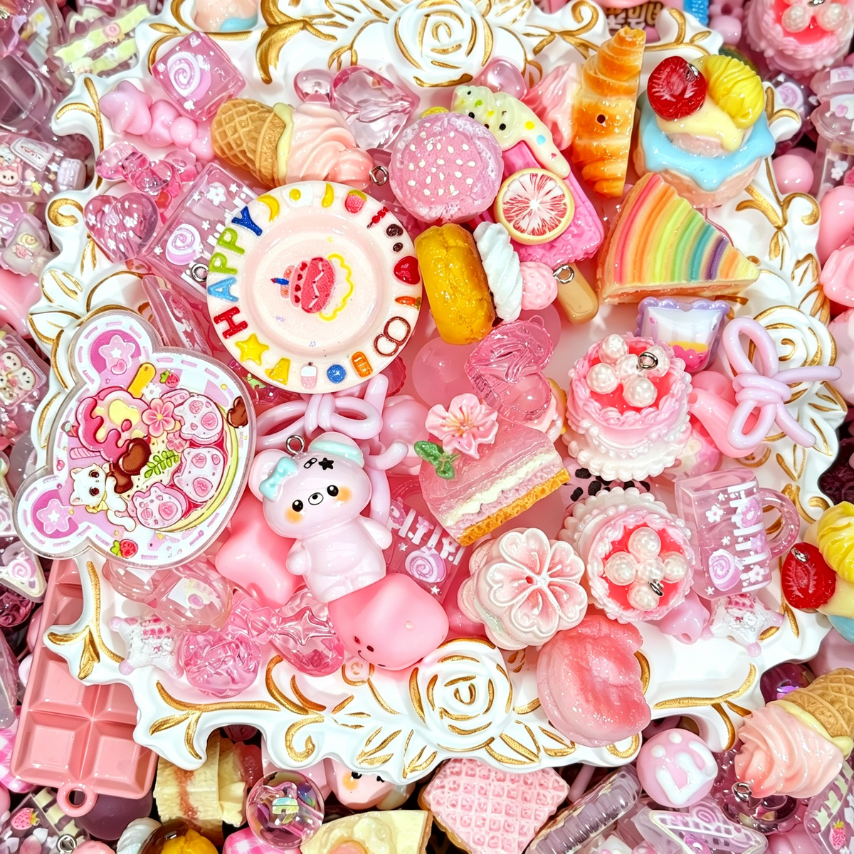 Acrylic beads-Pink Food charms （for keychains,phonechains,beadable pens,car charms)